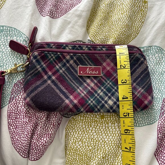 Ness Plaid Wristlet Burgundy, Teal, Green and Cream Check Pattern - Picture 3 of 6